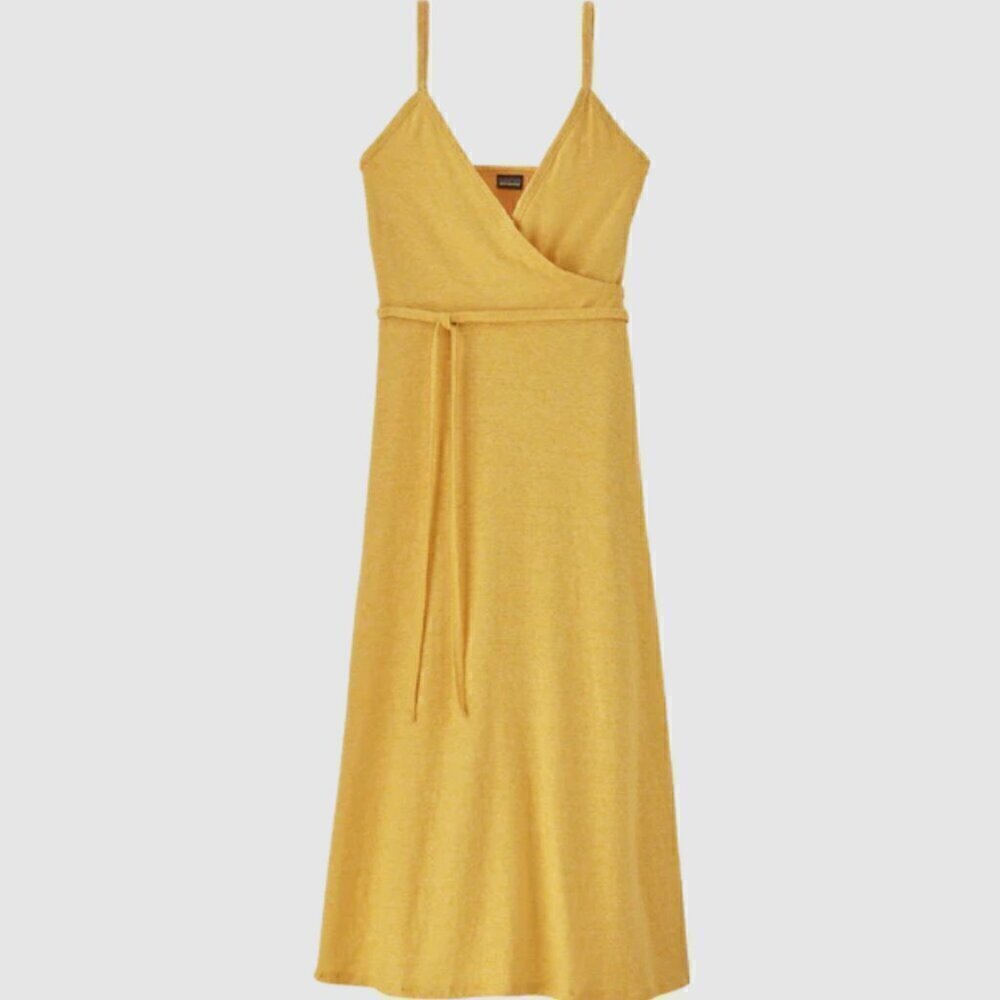 Patagonia Wear With All Wrap Dress S Yellow Stripe Knee Length Summer Cotton